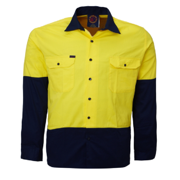 Hi Vis LS Work Shirt -Yellow Navy