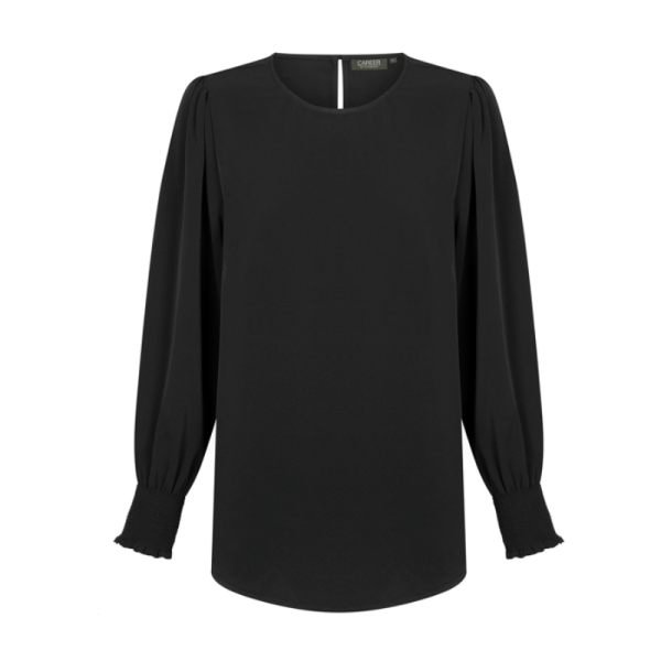 Freya Long Sleeve Shirred Cuff Soft Top - Black