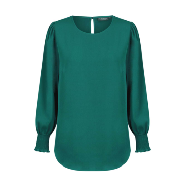 Freya Long Sleeve Shirred Cuff Soft Top - Emerald