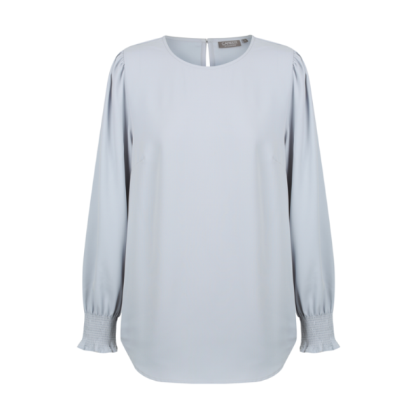 Freya Long Sleeve Shirred Cuff Soft Top - Silver